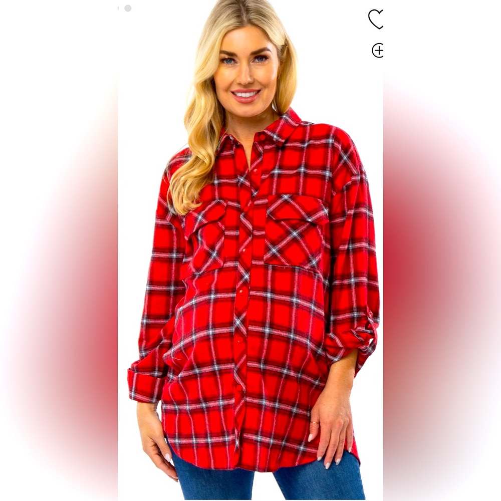 Vine & Love Red Flannel Maternity Top